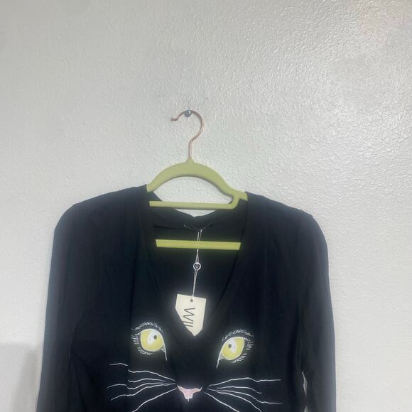 Wildfox Black Meow Cat Long Sleeve Bodysuit Sz L - Picture 3 of 13